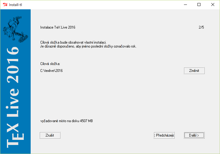 Instalace TeX Live na Windows – krok 2